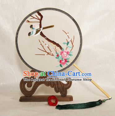 Chinese Traditional Palace Fans Embroidered Birds Round Fans Ancient Hanfu Silk Fan for Women