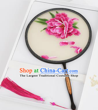 Chinese Traditional Palace Fans Embroidered Peony Fans Ancient Hanfu Silk Round Fan for Women