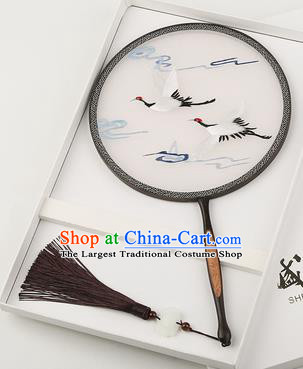 Chinese Traditional Palace Fans Embroidered Cranes Fans Ancient Hanfu Silk Round Fan for Women