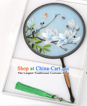 Chinese Traditional Palace Fans Embroidered Magnolia Flowers Fans Ancient Hanfu Silk Round Fan for Women