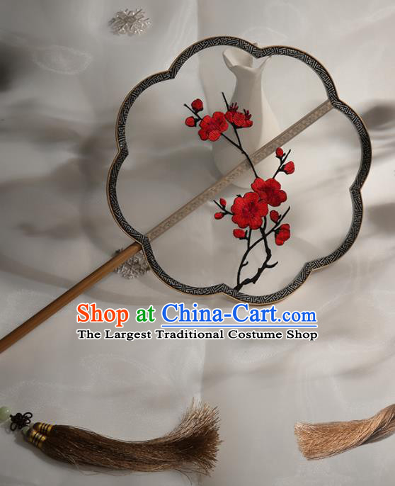Chinese Traditional Palace Fans Hanfu Embroidered Round Fans Ancient Silk Fan for Women