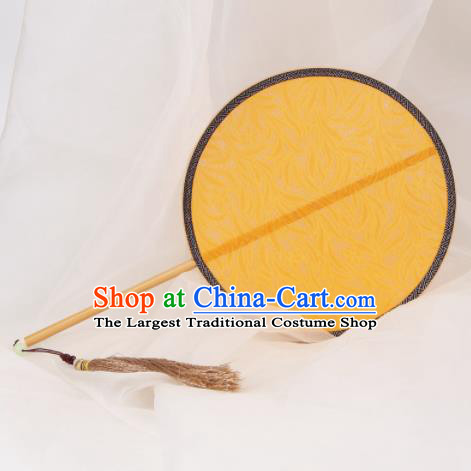 Chinese Ancient Traditional Palace Fans Princess Round Fan Hanfu Yellow Silk Fans for Women