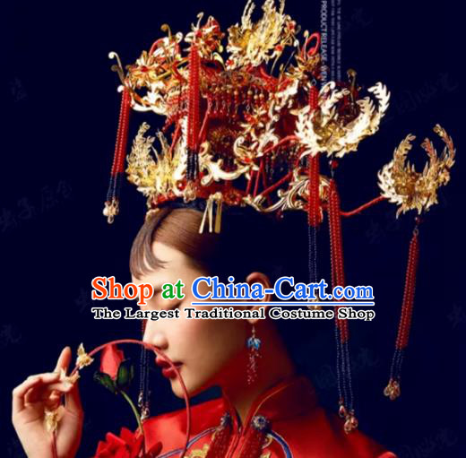Chinese Ancient Wedding Queen Luxurious Phoenix Coronet Palace Hair Jewelry Accessories Hairpins for Women