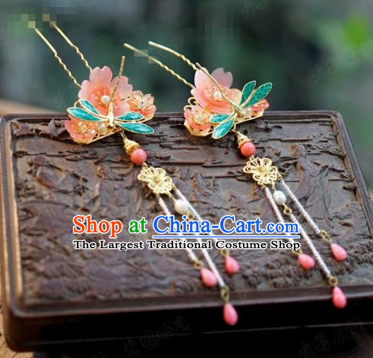 Chinese Ancient Wedding Queen Hair Jewelry Accessories Dragonfly Tassel Hairpins for Women