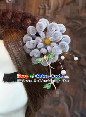 Chinese Ancient Wedding Queen Hair Jewelry Accessories Purple Chrysanthemum Hairpins for Women
