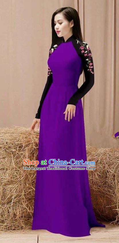 Vietnam Traditional Costume Purple Ao Dai Qipao Dress Vietnamese Cheongsam for Women