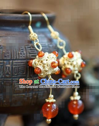 Chinese Traditional Palace Agate Earrings Ancient Bride Hanfu Jewelry Accessories for Women