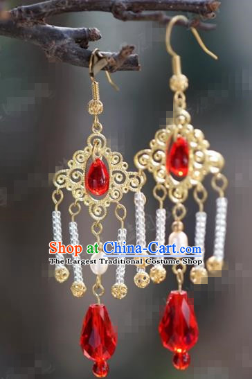 Chinese Traditional Wedding Hanfu Tassel Earrings Ancient Bride Jewelry Accessories for Women