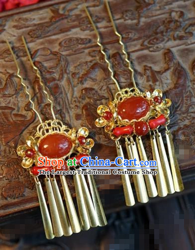 Chinese Ancient Bride Hair Accessories Wedding Tassel Step Shake Agate Hairpins Complete Set for Women
