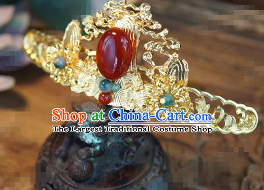 Chinese Ancient Wedding Hair Jewelry Accessories Palace Agate Hair Crown Hairpins Complete Set for Women