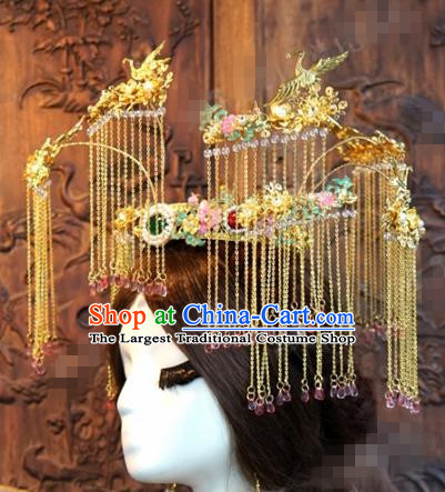 Chinese Ancient Bride Hair Accessories Wedding Tassel Phoenix Coronet Crane Hairpins for Women