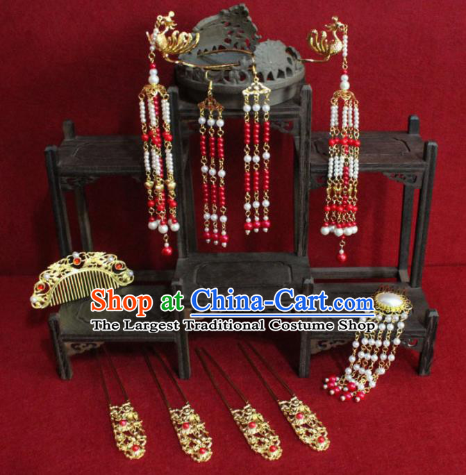 Chinese Ancient Tang Dynasty Queen Hair Accessories Empress Phoenix Coronet Hairpins Complete Set for Women