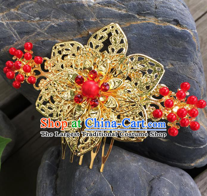 Chinese Ancient Tang Dynasty Hair Accessories Golden Hair Comb Hairpins for Women