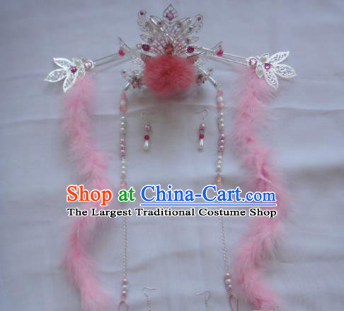 Chinese Traditional Classical Hair Accessories Ancient Princess Pink Phoenix Coronet Hairpins for Women