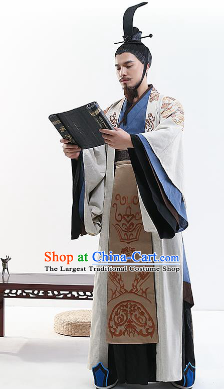 Chinese Ancient Drama Swordsman Costume Traditional Qin Dynasty Prime Minister Costumes for Men