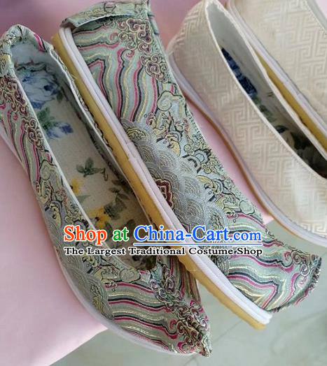 Chinese Traditional Hanfu Shoes Grey Embroidered Shoes Handmade Cloth Shoes for Women