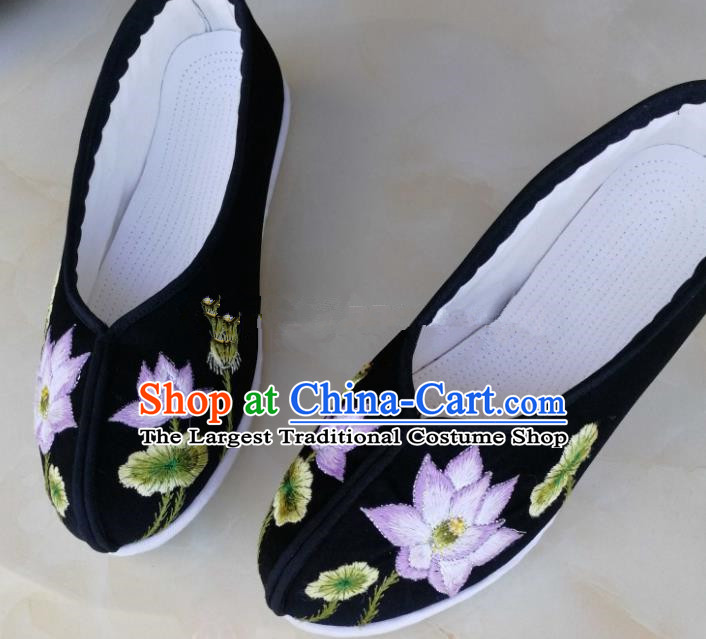Chinese Traditional Hanfu Shoes Embroidered Lotus Shoes Handmade Cloth Shoes for Women