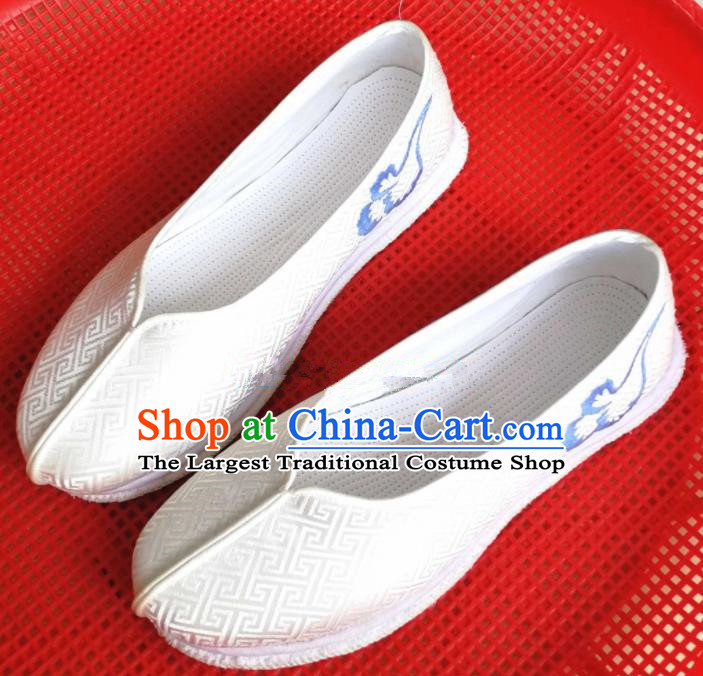 Chinese Traditional Hanfu White Satin Shoes Embroidered Shoes Handmade Shoes for Women