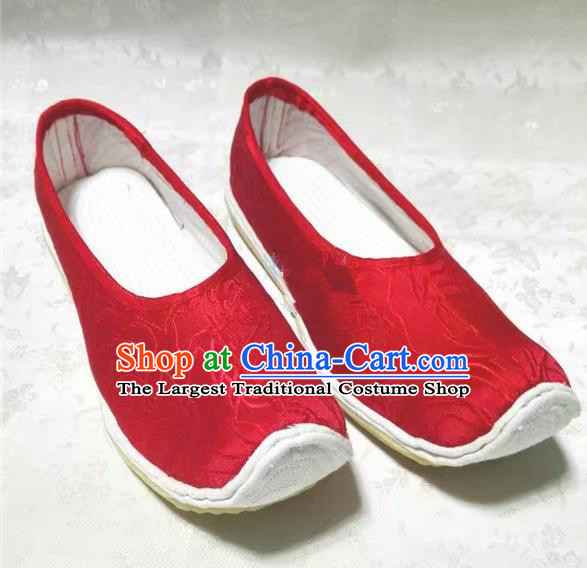 Chinese Traditional Hanfu Shoes Red Satin Shoes Handmade Cloth Shoes for Women