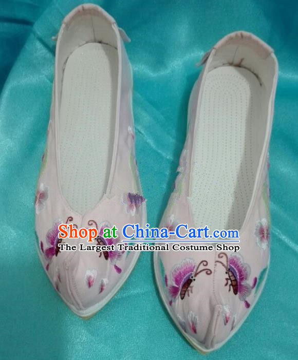 Chinese Traditional Hanfu Shoes Ancient Embroidered Butterfly Pink Shoes Handmade Shoes for Women
