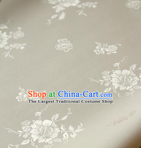 Traditional Asian Classical Peony Pattern Cloth Drapery White Brocade Korean Hanbok Palace Satin Silk Fabric