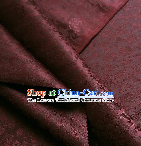 Traditional Asian Classical Pattern Cloth Drapery Dark Red Brocade Korean Hanbok Palace Satin Silk Fabric