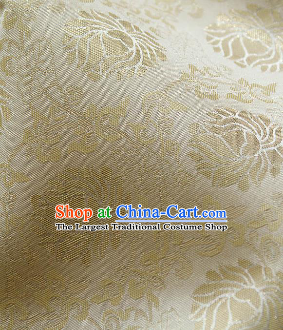 Traditional Asian Classical Lotus Pattern Cloth Drapery Golden Brocade Korean Hanbok Palace Satin Silk Fabric