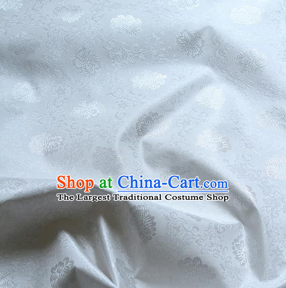 Traditional Asian Classical Lotus Pattern Cloth Drapery White Brocade Korean Hanbok Palace Satin Silk Fabric