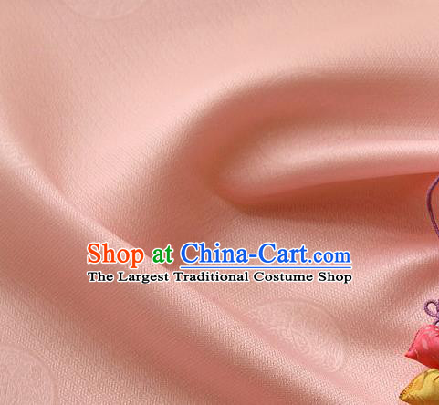Traditional Asian Classical Pattern Cloth Drapery Pink Brocade Korean Hanbok Palace Satin Silk Fabric