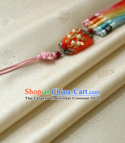 Traditional Asian Classical Flowers Pattern Cloth Drapery Beige Brocade Korean Hanbok Palace Satin Silk Fabric
