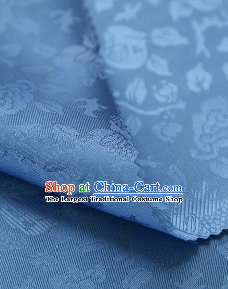 Traditional Asian Classical Pattern Blue Brocade Cloth Drapery Korean Hanbok Palace Satin Silk Fabric