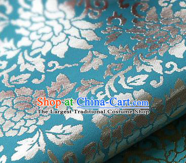 Traditional Asian Classical Gilding Pattern Blue Brocade Cloth Drapery Korean Hanbok Palace Satin Silk Fabric
