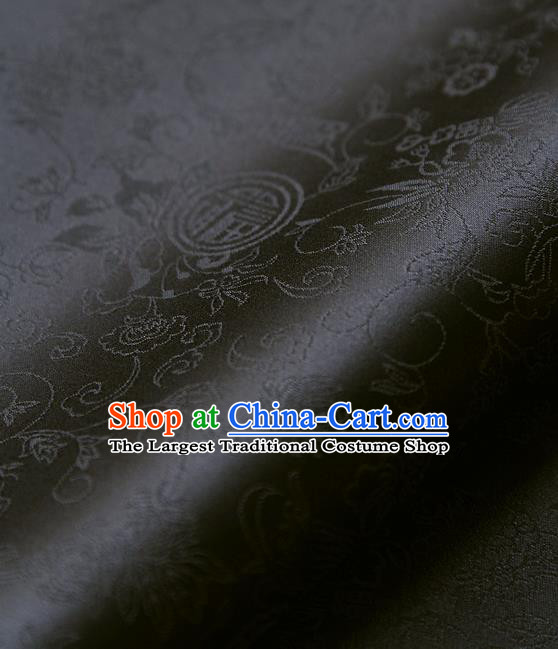Traditional Asian Classical Pattern Black Brocade Cloth Drapery Korean Hanbok Palace Satin Silk Fabric