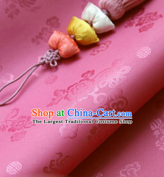 Traditional Asian Classical Pattern Rosy Brocade Cloth Drapery Korean Hanbok Palace Satin Silk Fabric