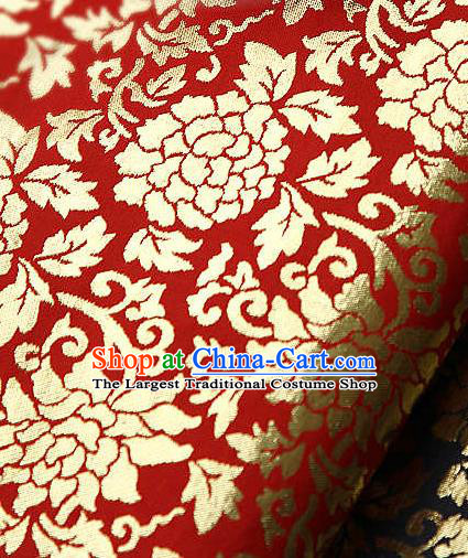 Traditional Asian Classical Gilding Pattern Red Brocade Cloth Drapery Korean Hanbok Palace Satin Silk Fabric