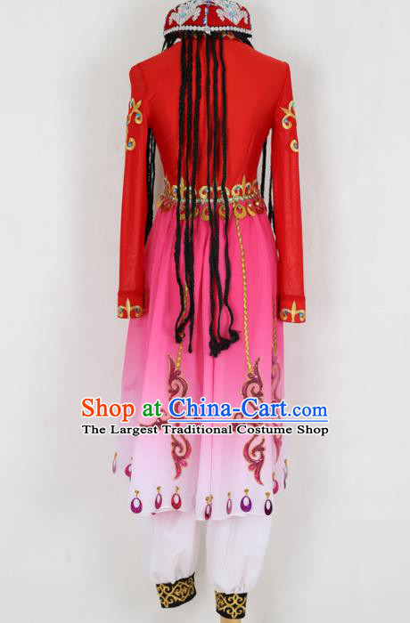 Chinese Uigurian Ethnic Minority Red Dress Traditional Uyghur Nationality Folk Dance Costume for Women