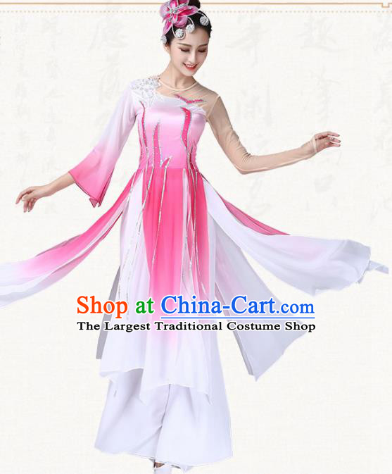 Chinese Traditional Folk Dance Fan Dance Pink Dress Umbrella Dance Group Dance Costumes for Women