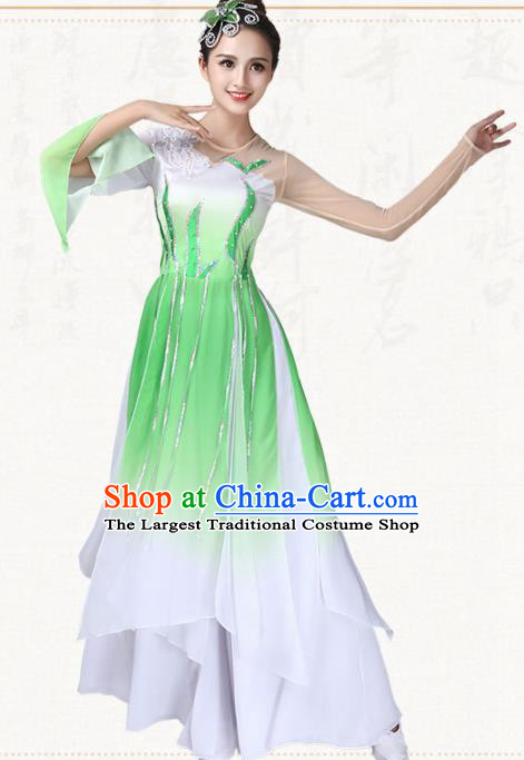 Chinese Traditional Folk Dance Fan Dance Green Dress Umbrella Dance Group Dance Costumes for Women