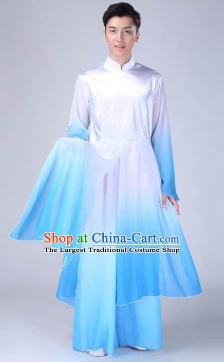Chinese Traditional Folk Dance Clothing Classical Dance Blue Costumes for Men