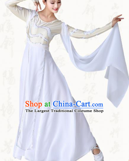 Chinese Traditional Classical Dance Umbrella Dance White Dress Group Dance Costumes for Women