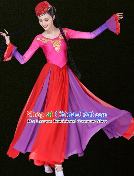 Chinese Traditional Uyghur Nationality Dress Uigurian Ethnic Folk Dance Costumes for Women