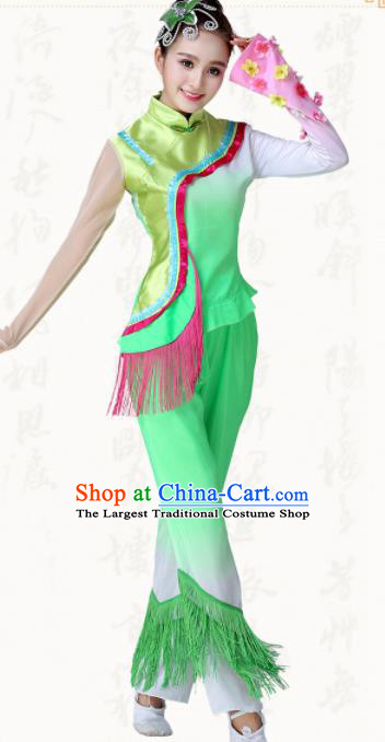 Chinese Traditional Classical Dance Yangko Green Dress Fan Dance Group Dance Costumes for Women
