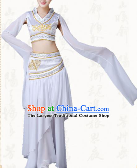 Chinese Traditional Classical Dance White Dress Ancient Peri Group Dance Costumes for Women