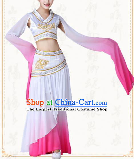 Chinese Traditional Classical Dance Pink Dress Ancient Peri Goddess Group Dance Costumes for Women