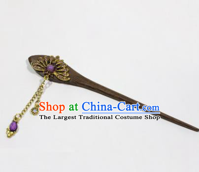 Chinese Traditional Palace Hair Accessories Wood Hairpins Ancient Tassel Hair Clip for Women