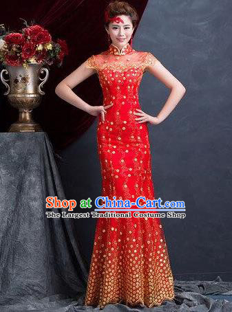 Traditional Chinese Wedding Costume Classical Qipao Dress Bride Red Cheongsam for Women
