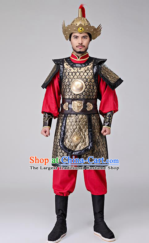 Traditional Chinese Han Dynasty Drama Costumes Ancient Warrior Helmet and Body Armour for Men