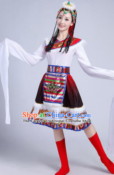 Traditional Chinese Zang Nationality Dance Costume Tibetan Ethnic Dress for Women
