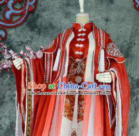 Traditional Chinese Cosplay Royal Highness Wedding Costumes Ancient Swordsman Red Hanfu Clothing for Men