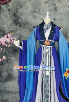 Traditional Chinese Cosplay Childe Blue Costumes Ancient Swordsman Hanfu Clothing for Men